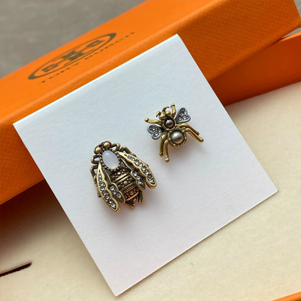 Tory Burch Matte Gold Plated Asymmetrical Spider Bee Rhinestone